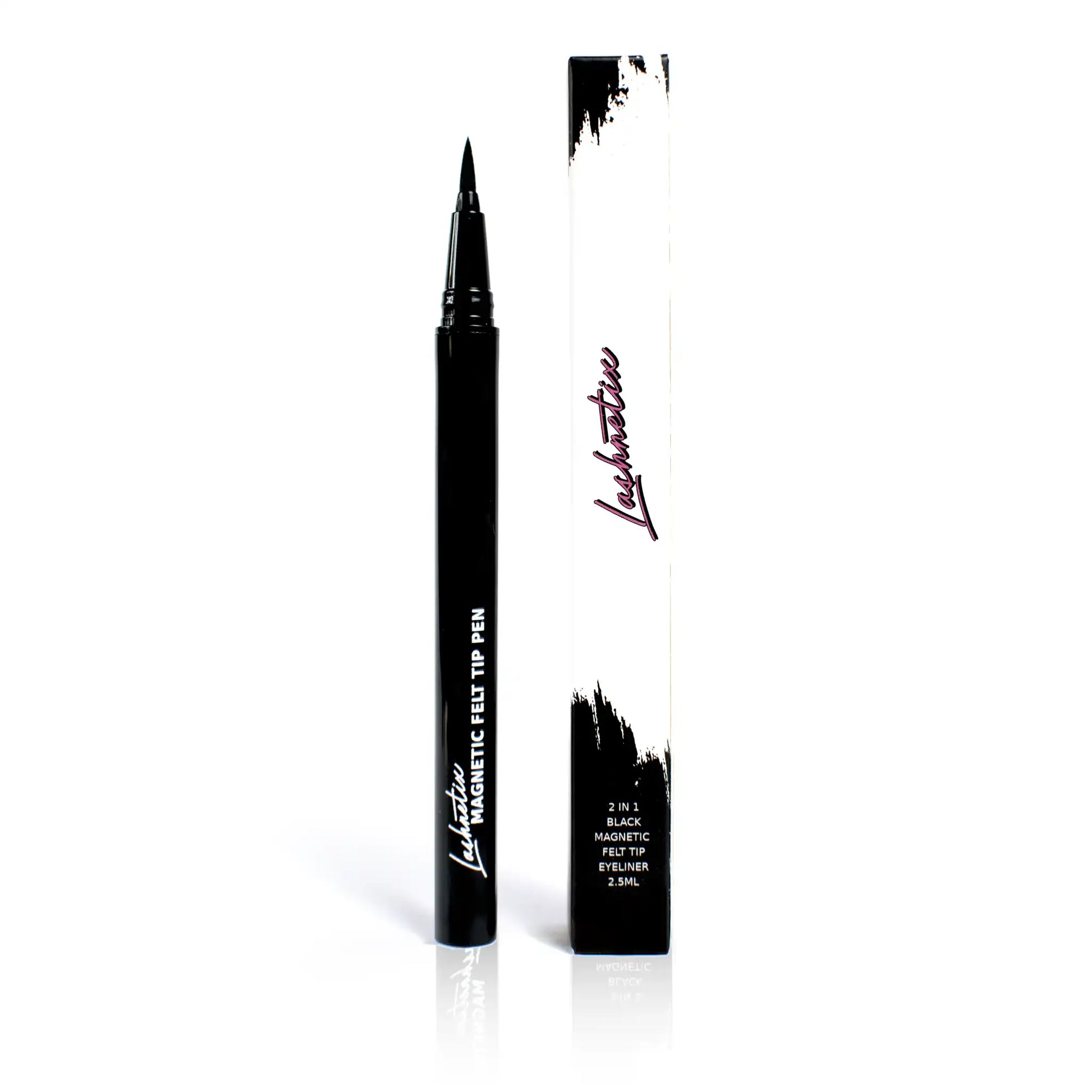 lashnetix black magnetic felt tip-pen next to packaging