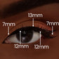 female model wearing goal digger lashes showing length specifications from inner to outer eye:7mm, 12mm, 13mm, 12mm, 7mm